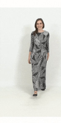 Side Tie Maxi Dress - Black/White Ditsy Print
