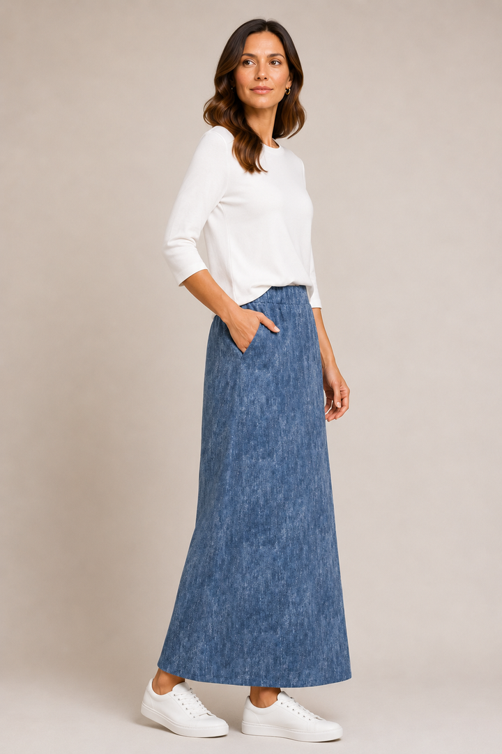 Stretch Denim Maxi Skirt