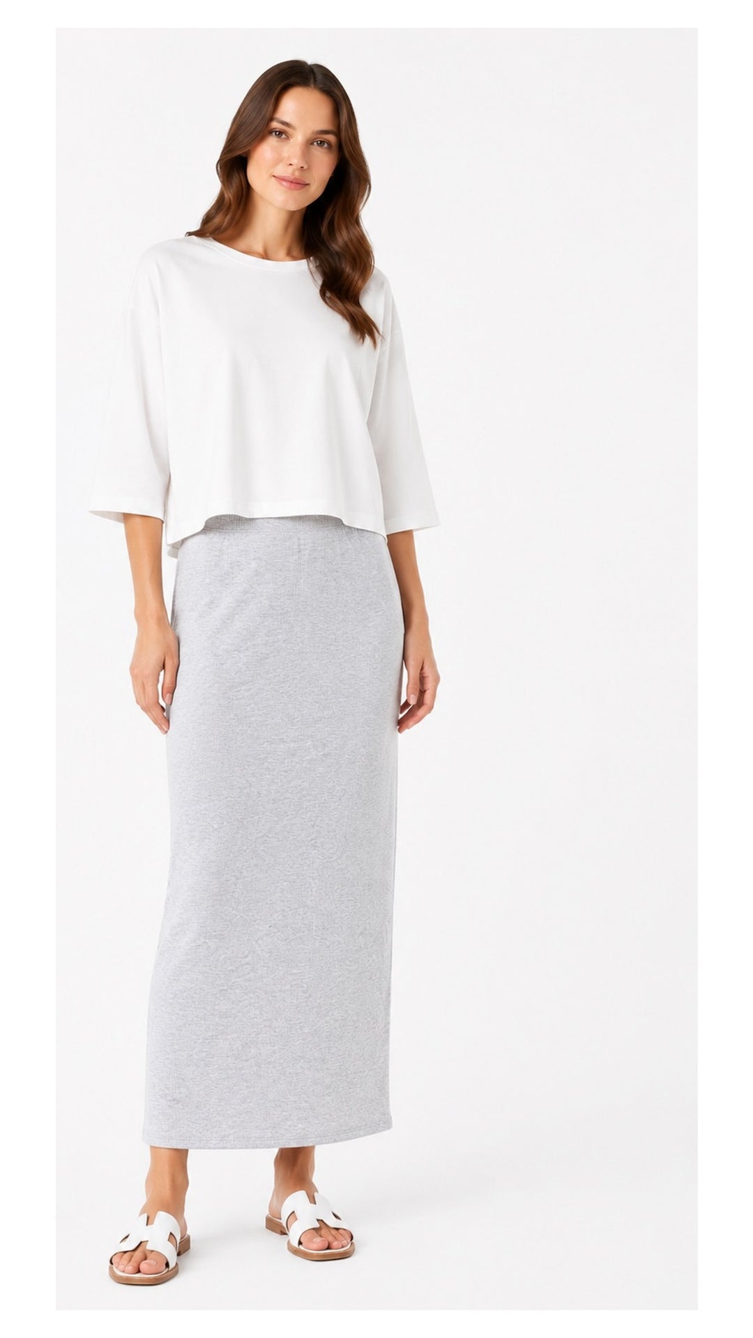 Midi Tube Skirt, grey rib