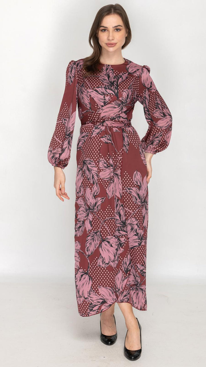 Satin Wrap Dress Purple Floral