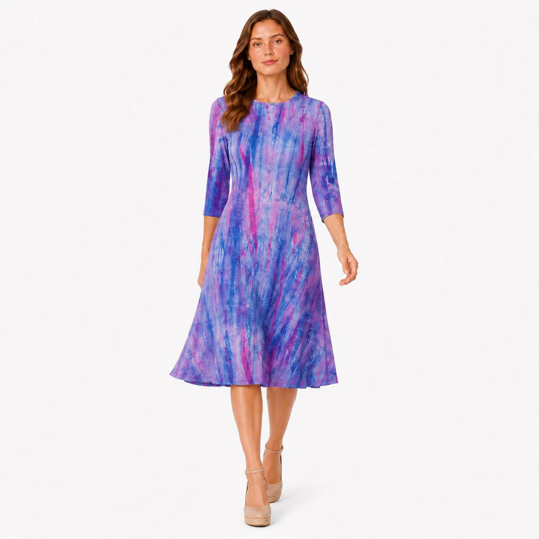 A-Line Jersey Dress Blue Hot Pink Tie Dye