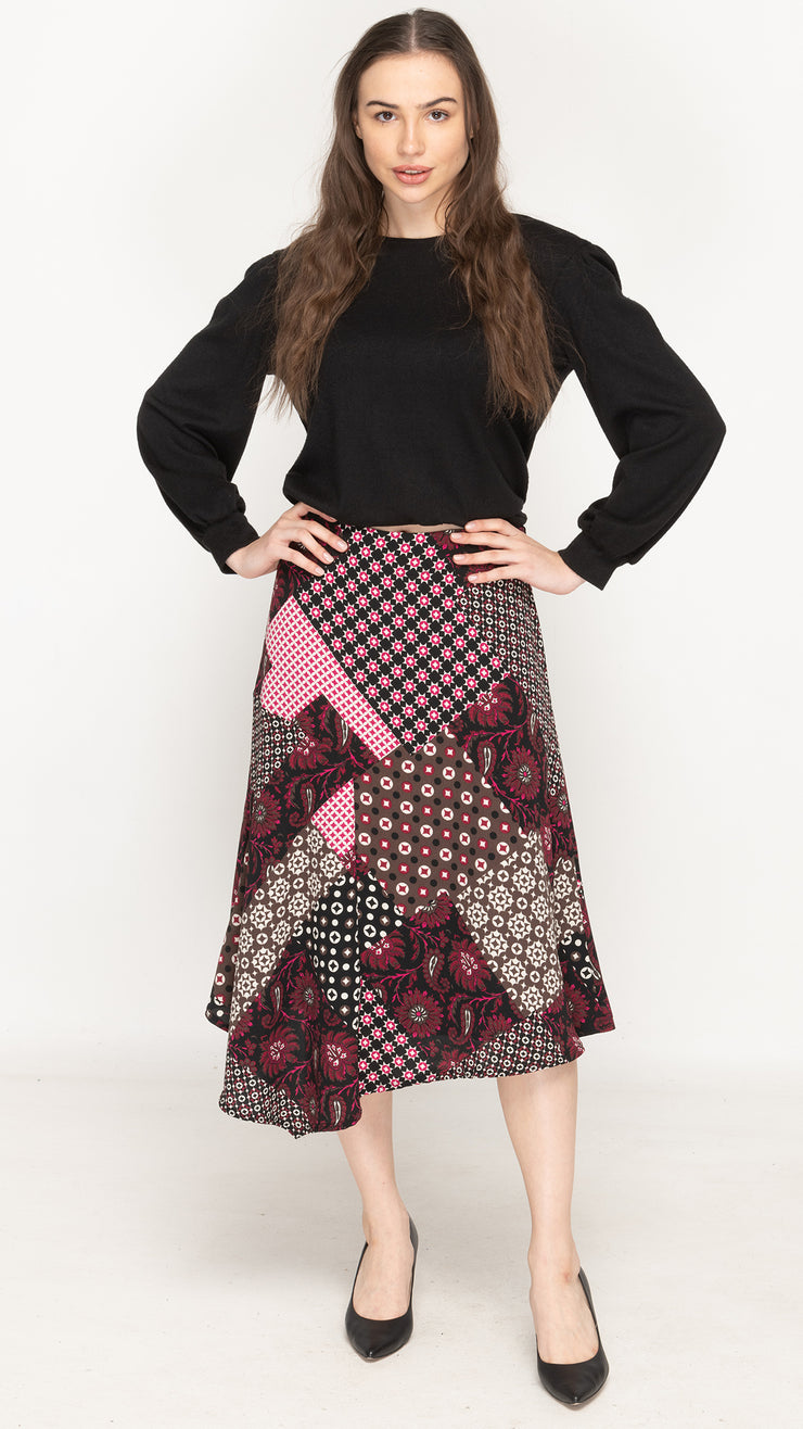 Asymmetrical Skirt - Purple Paisley Patchwork