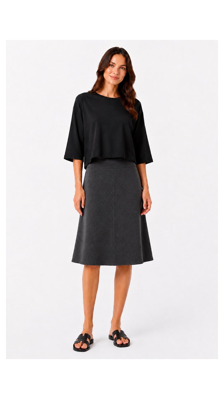 Soft Terry Flare Skirt, charcoal grey