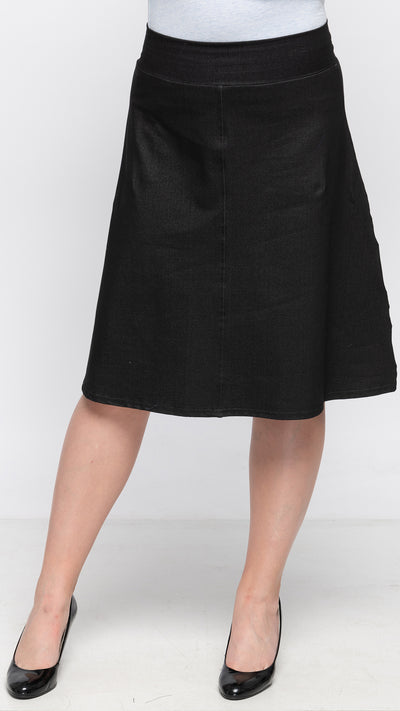 Stretch Denim Flare Skirt - Black Denim