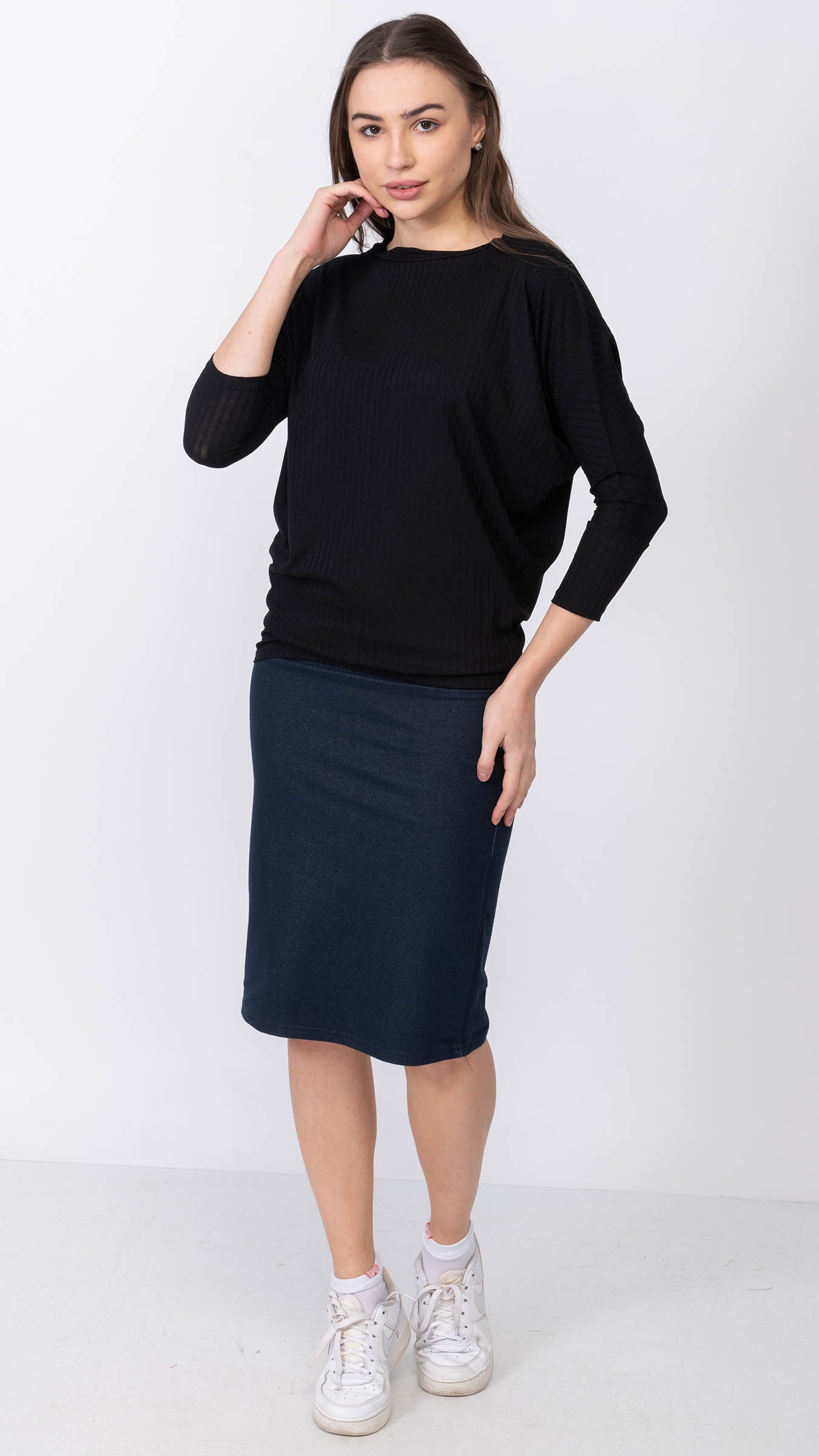 Navy denim pencil skirt best sale