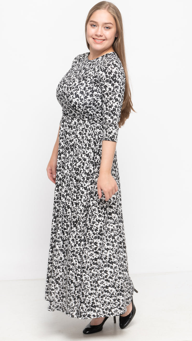 Ladies Maxi Dress - Black/White Print