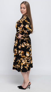 Gold Floral Midi Dress