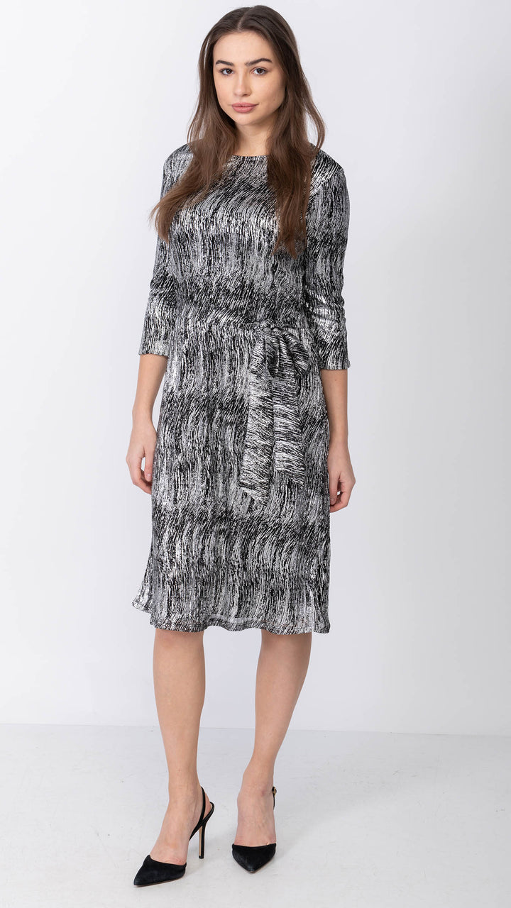 A-Line Dress - Silver/Black Crinkle