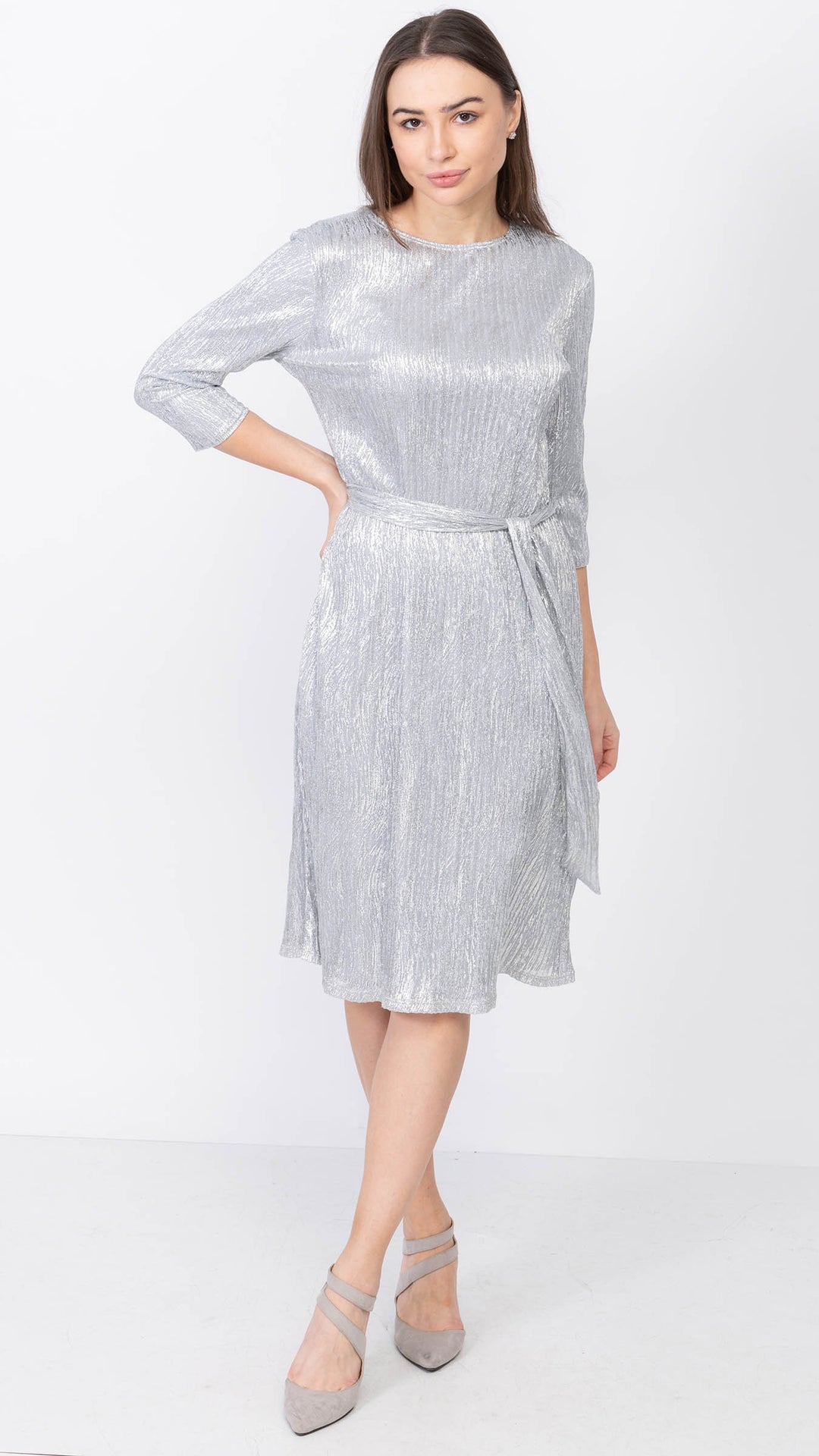 A-Line Dress - Silver Pleated