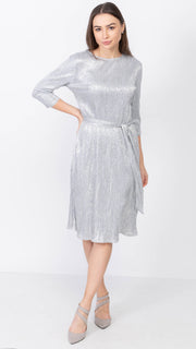 A line  Dress - Silver Crinkle Pleated