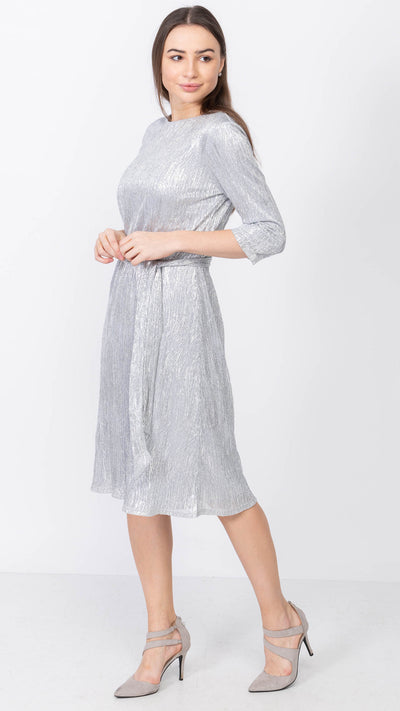A line  Dress - Silver Crinkle Pleated