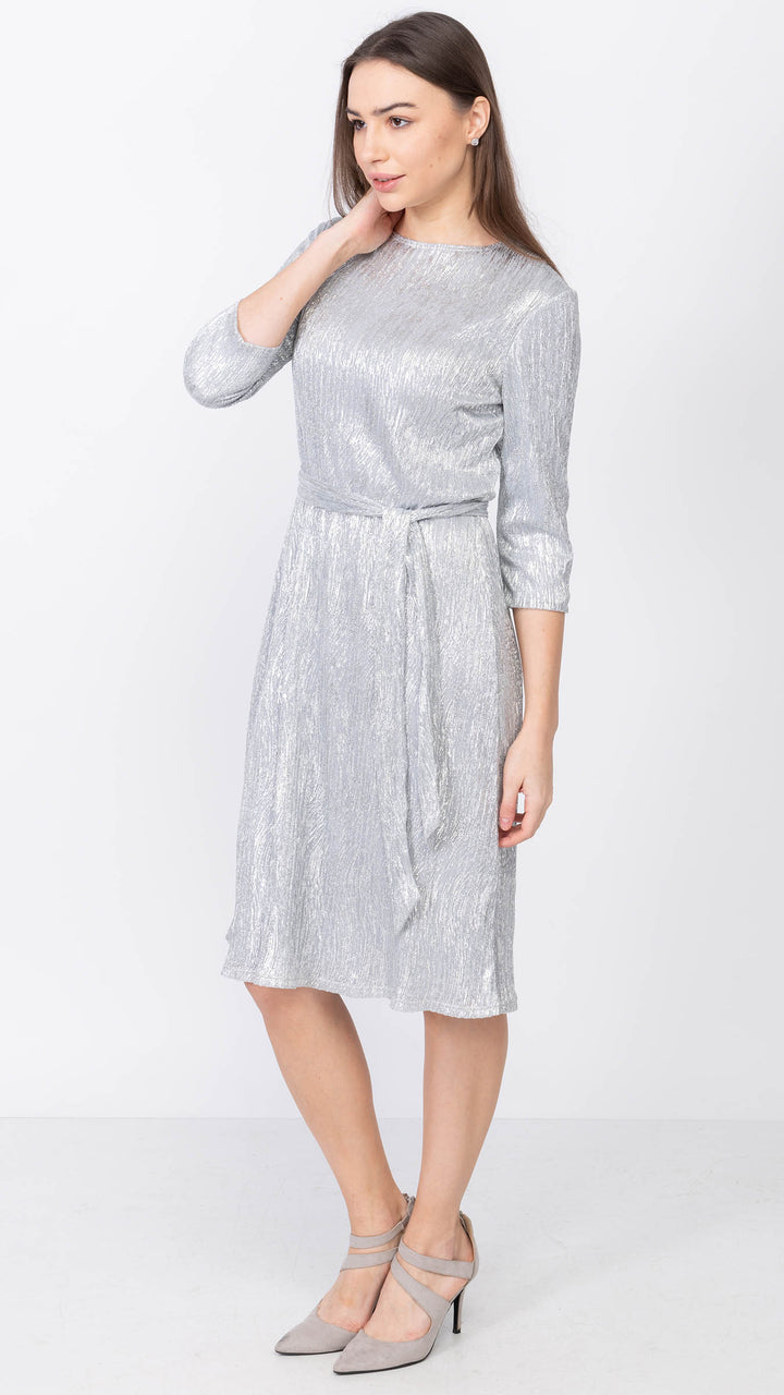 A-Line Dress - Silver Pleated