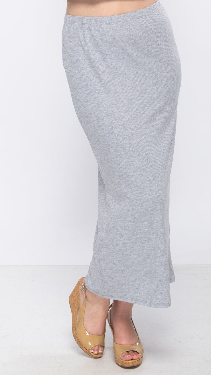 Midi Tube Skirt- Grey Rib