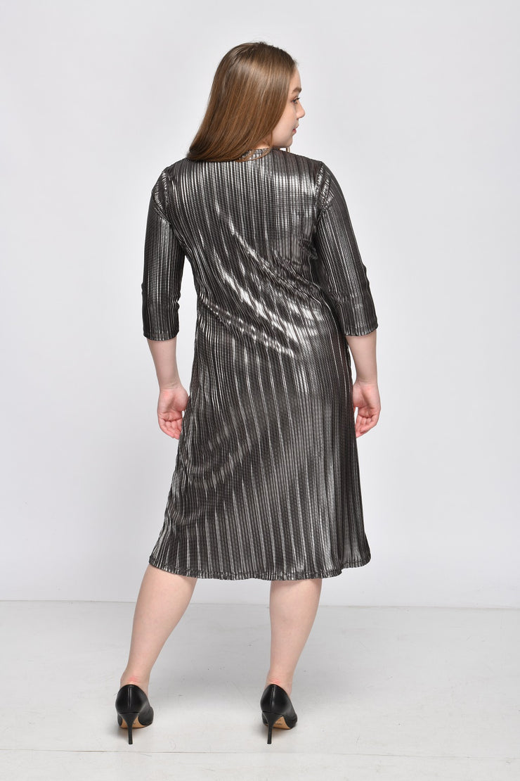 A-Line Dress - Metallic Pleated