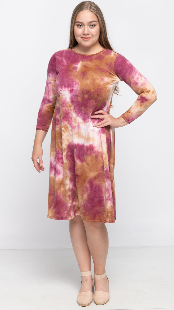 *XSMALL* A-Line Sweatshirt Dress - Fuscia/Orange Tie Dye