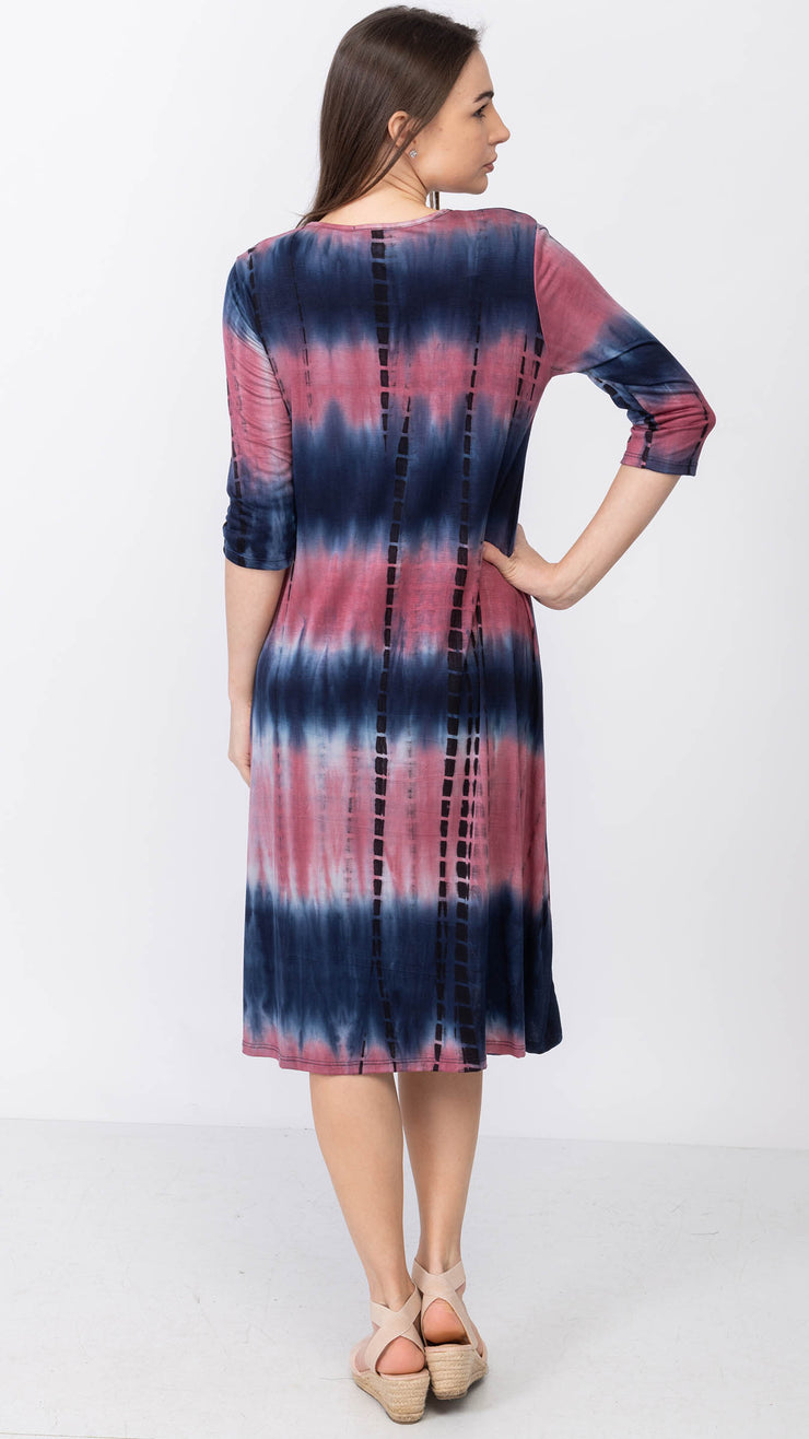 A-Line Dress - Navy/Rose Tie Dye