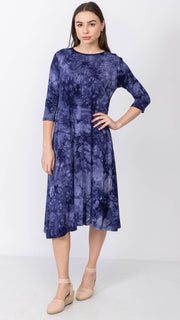 Ladies A-Line Dress - Blue Tie Dye