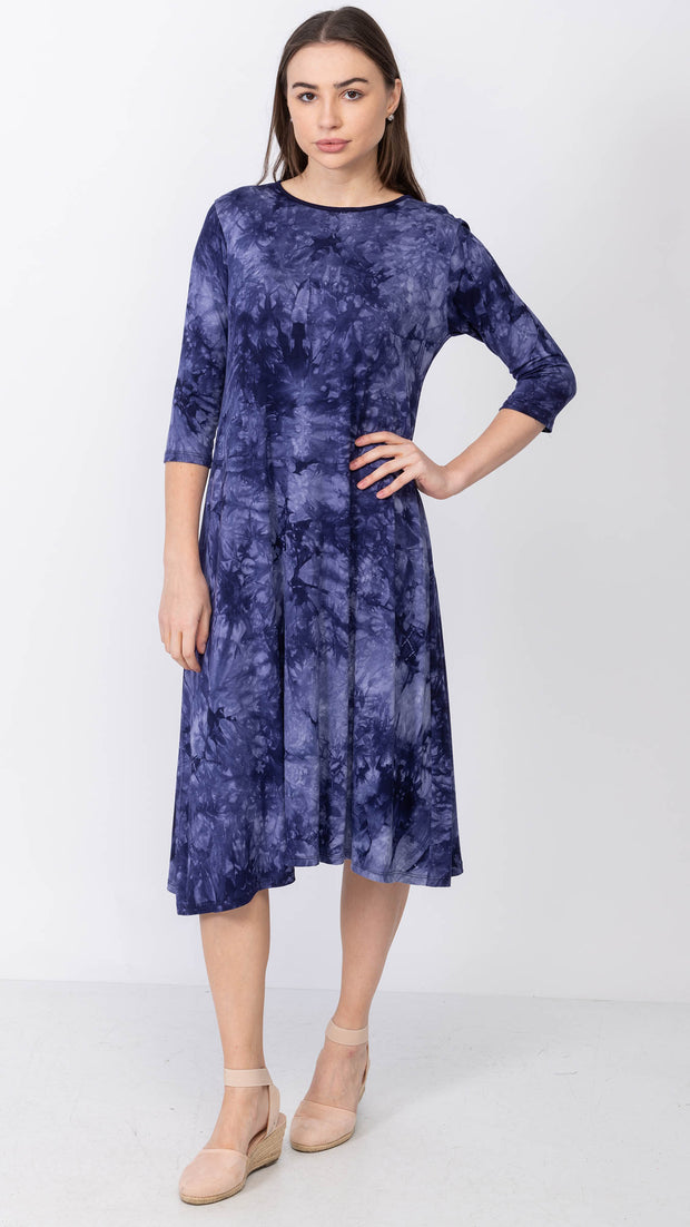 Ladies A-Line Dress - Blue Tie Dye