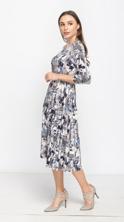 Tiered Drawstring Dress -  Blue Geo Swirl