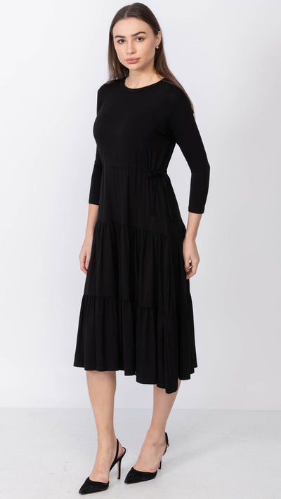 Tiered Drawstring Dress - Black