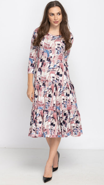 Tiered Drawstring Dress -  Rose Geo *XS ONLY*