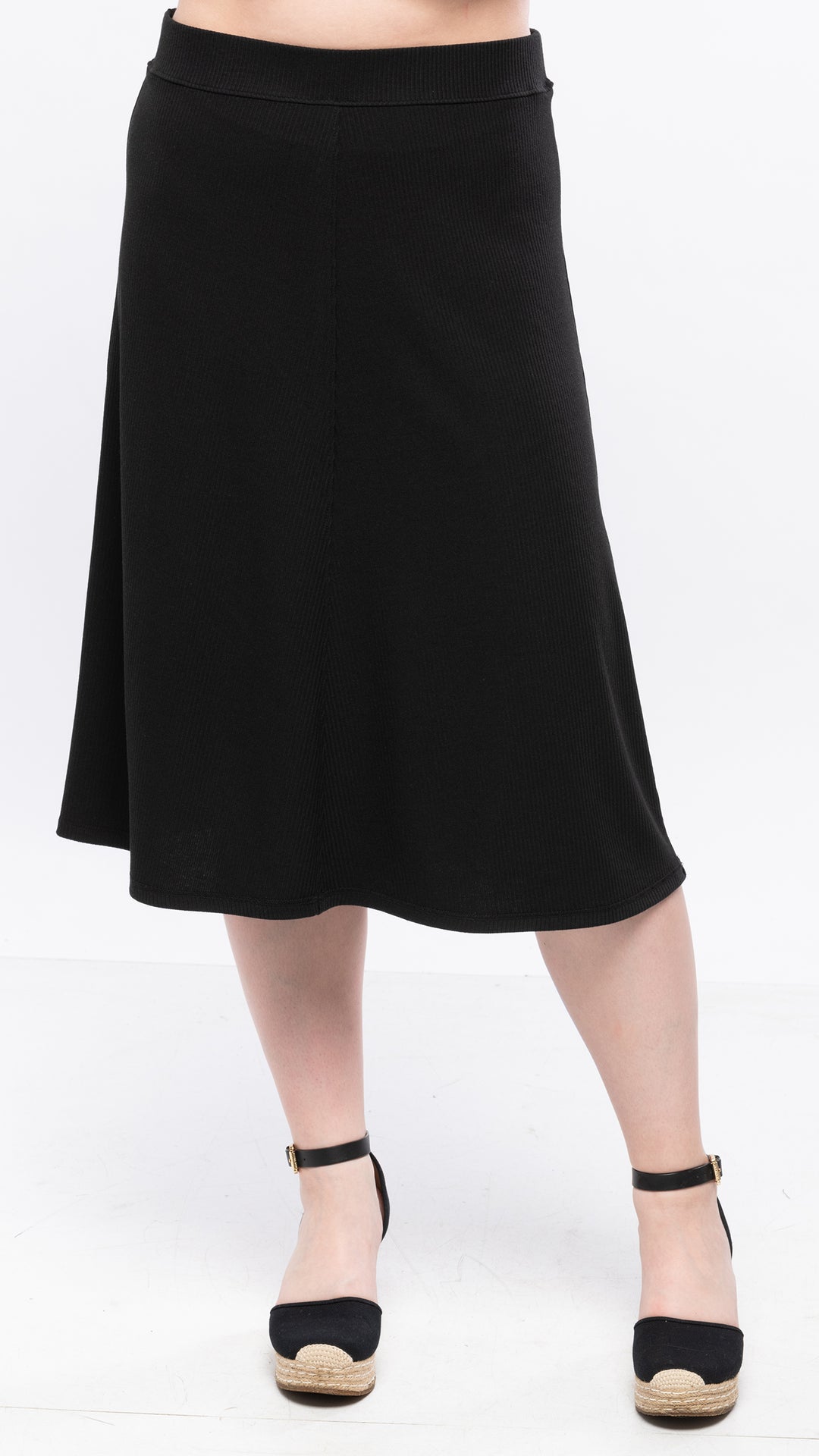 A-Line Rib Midi Skirt - Black