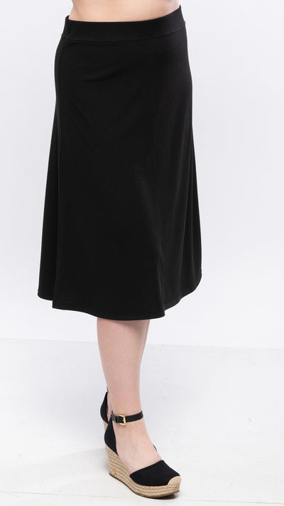 A-Line Rib Midi Skirt - Black