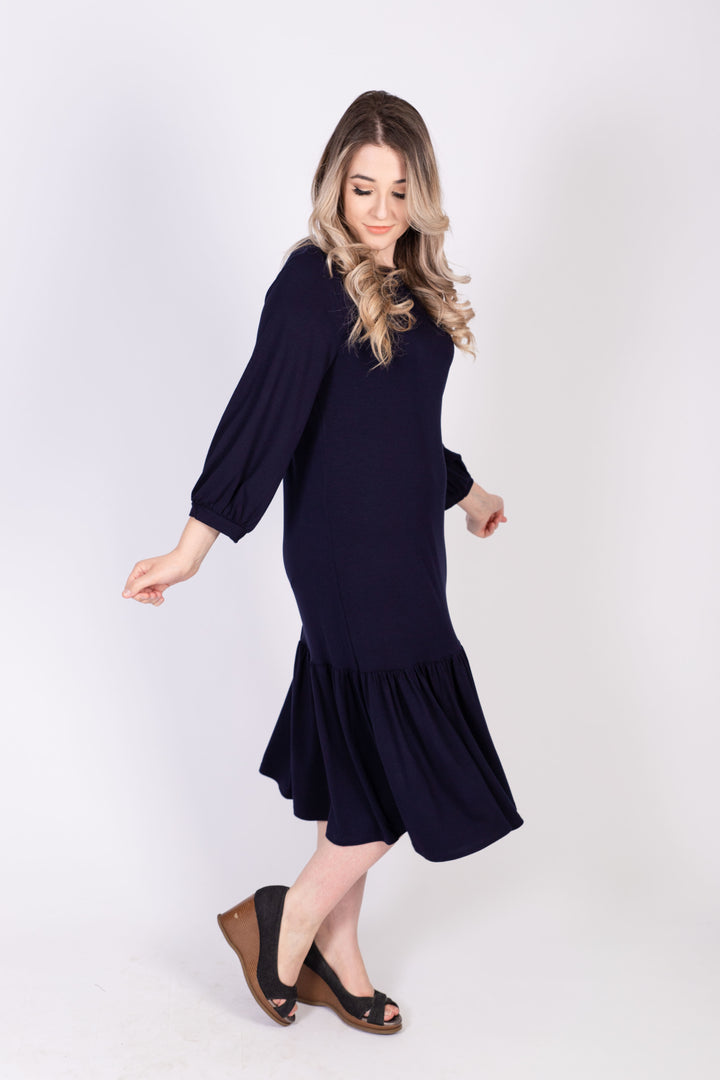 Tier Hem Dress Jersey - Navy