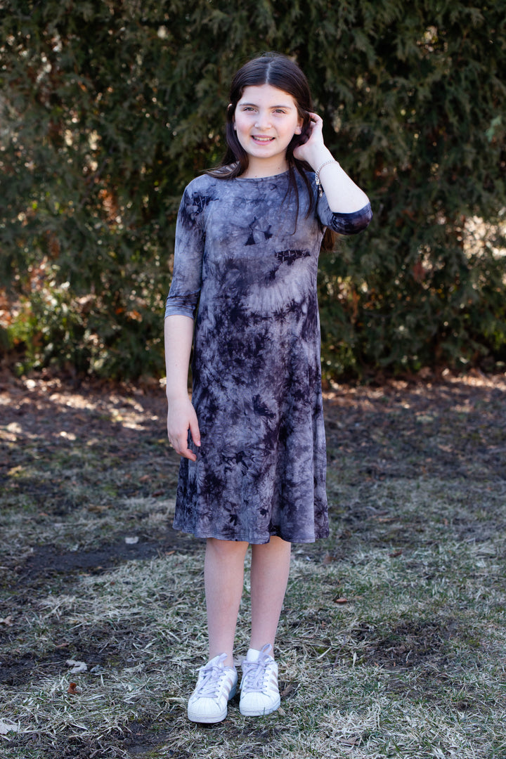 Girls Tunic Dress - Black Tie Dye