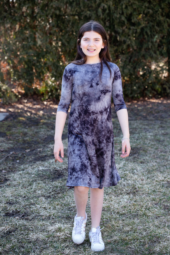 Girls Tunic Dress - Black Tie Dye