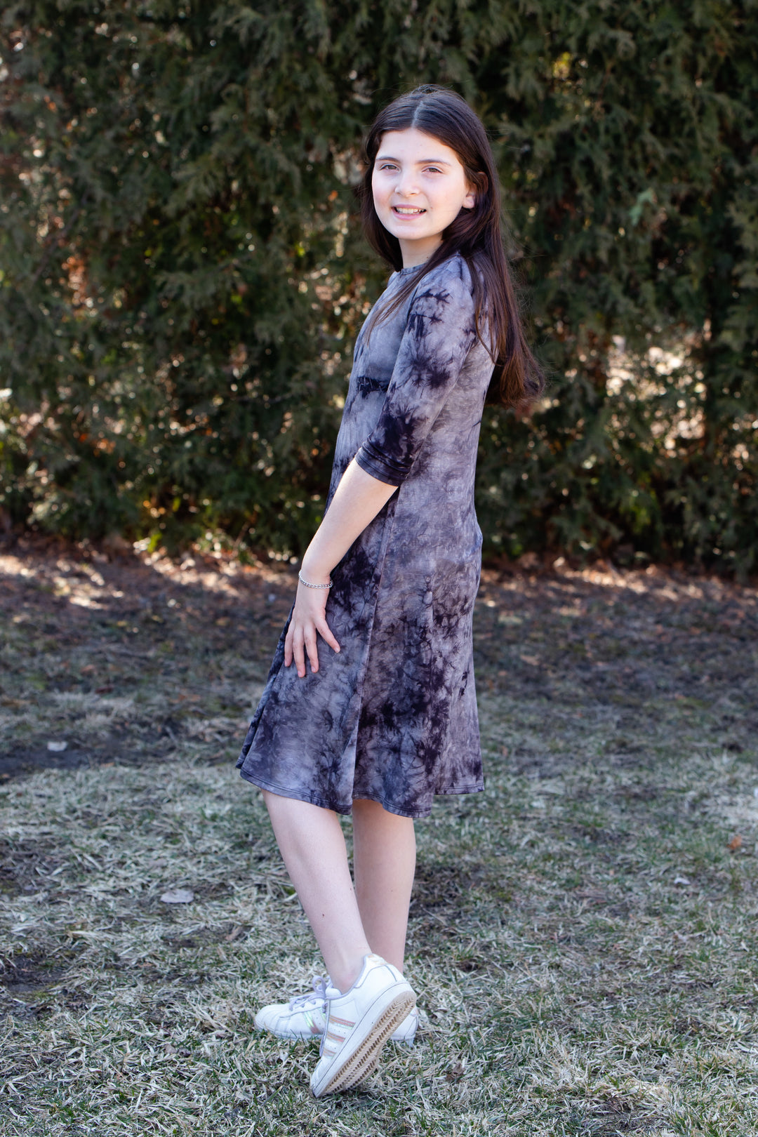 Girls Tunic Dress - Black Tie Dye