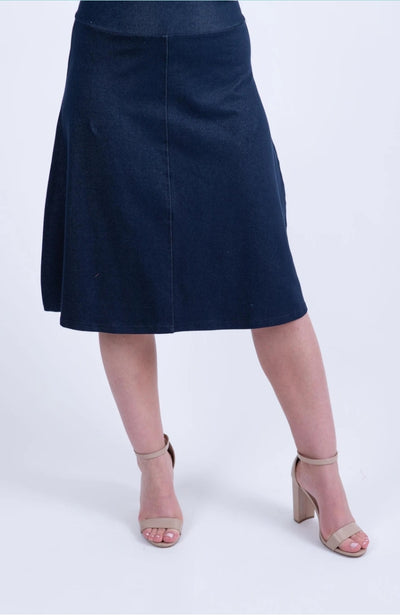 Stretch Denim Flare Skirt - Blue Denim