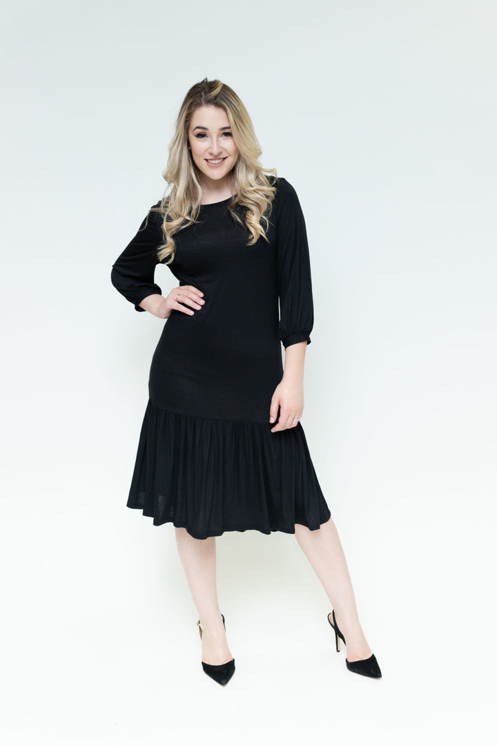 Tier Hem Dress Jersey - Black