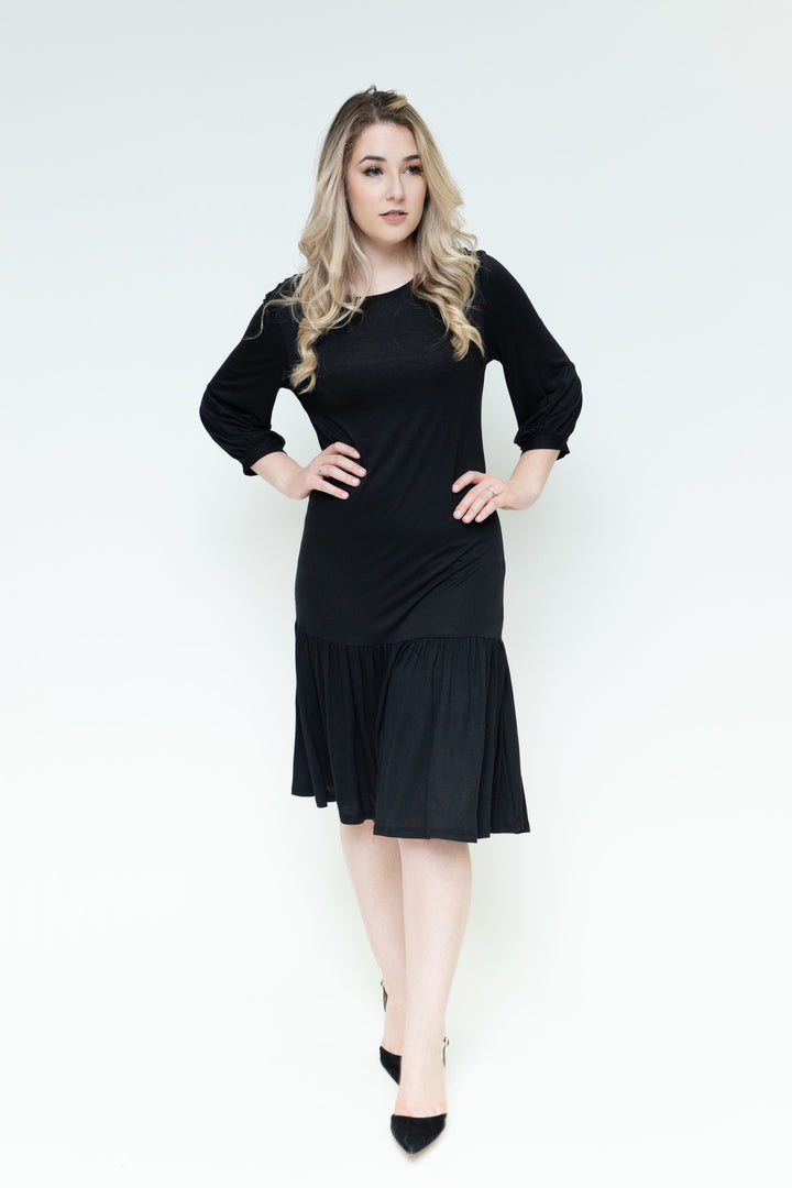 Tier Hem Dress Jersey - Black